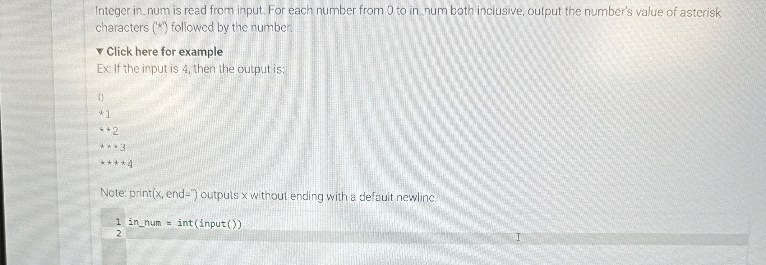 Integer in _ num is read from input. For each