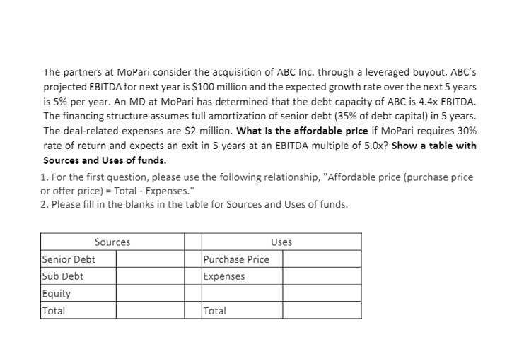 Please use Microsoft excel and provide formulas