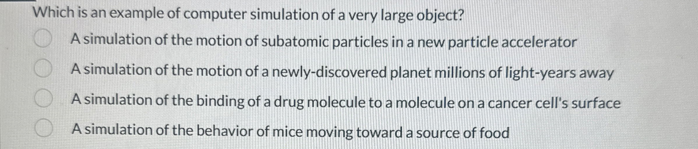 Which is an example of computer simulation of a