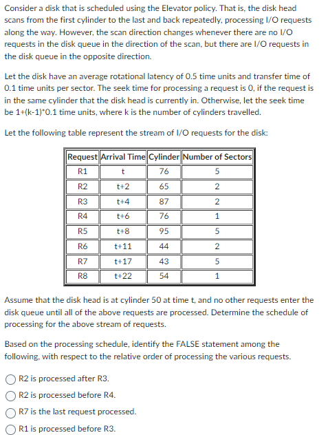 Consider a disk that is scheduled using the