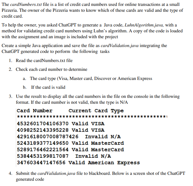Submit the cardValidation.java file to