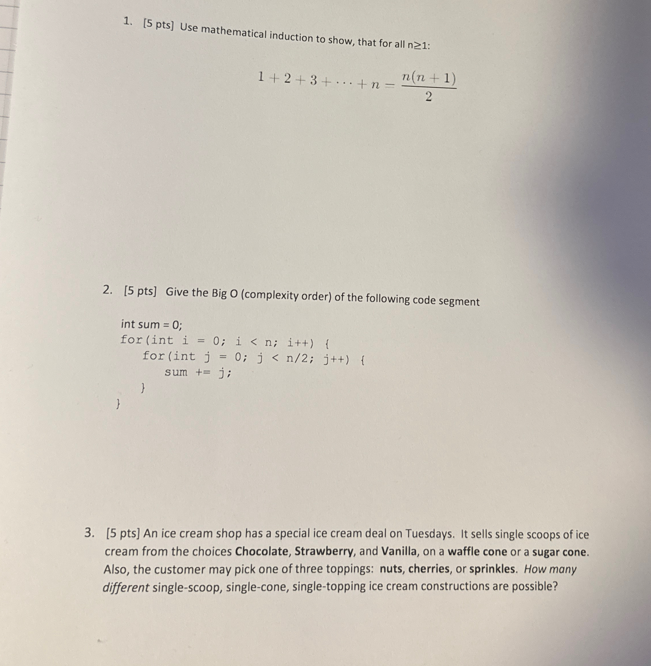 [ 5 pts ] Use mathematical induction to show,