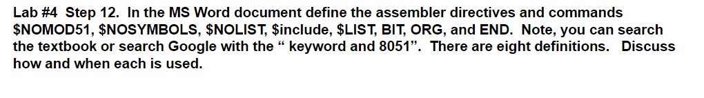 Lab # 4 Step 1 2 . In the MS Word document define