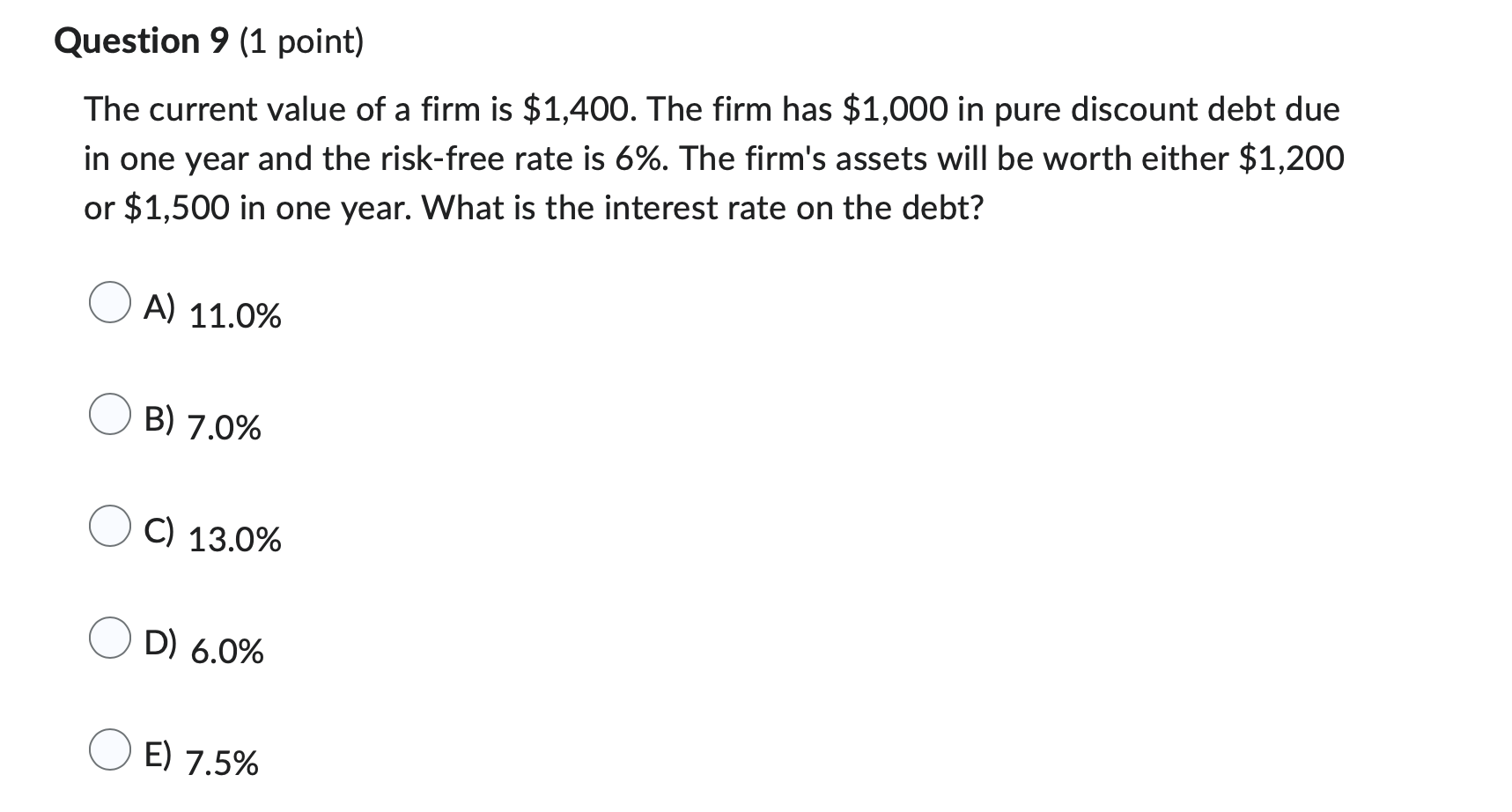 Question 3 (1 point) The value a convertible bond