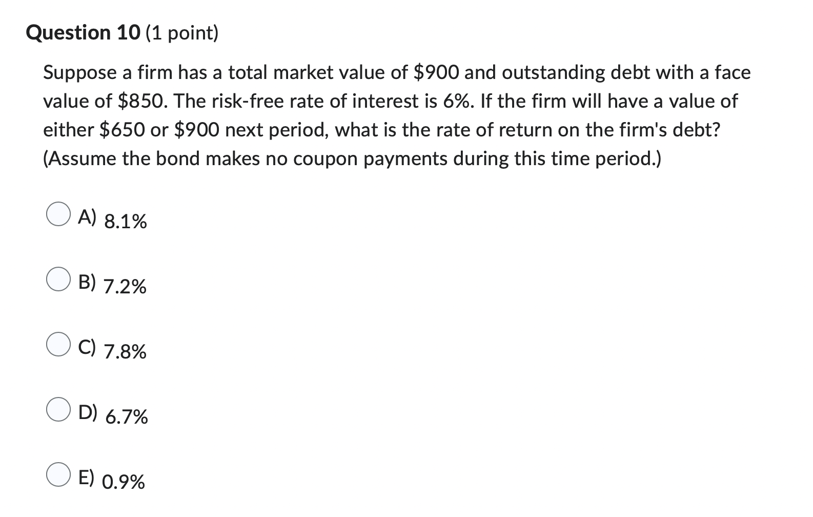 Question 3 (1 point) The value a convertible bond