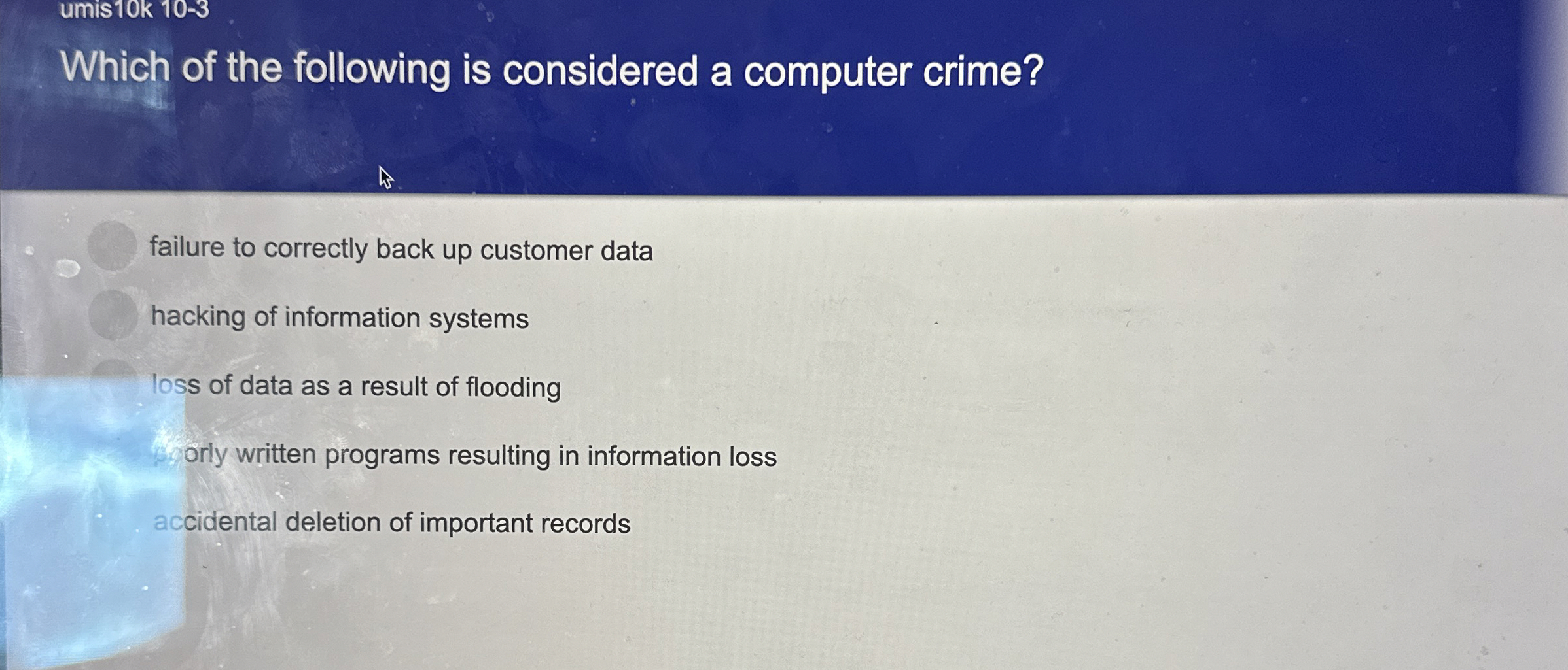 umis 1 0 k 1 0 - 3 Which of the following is