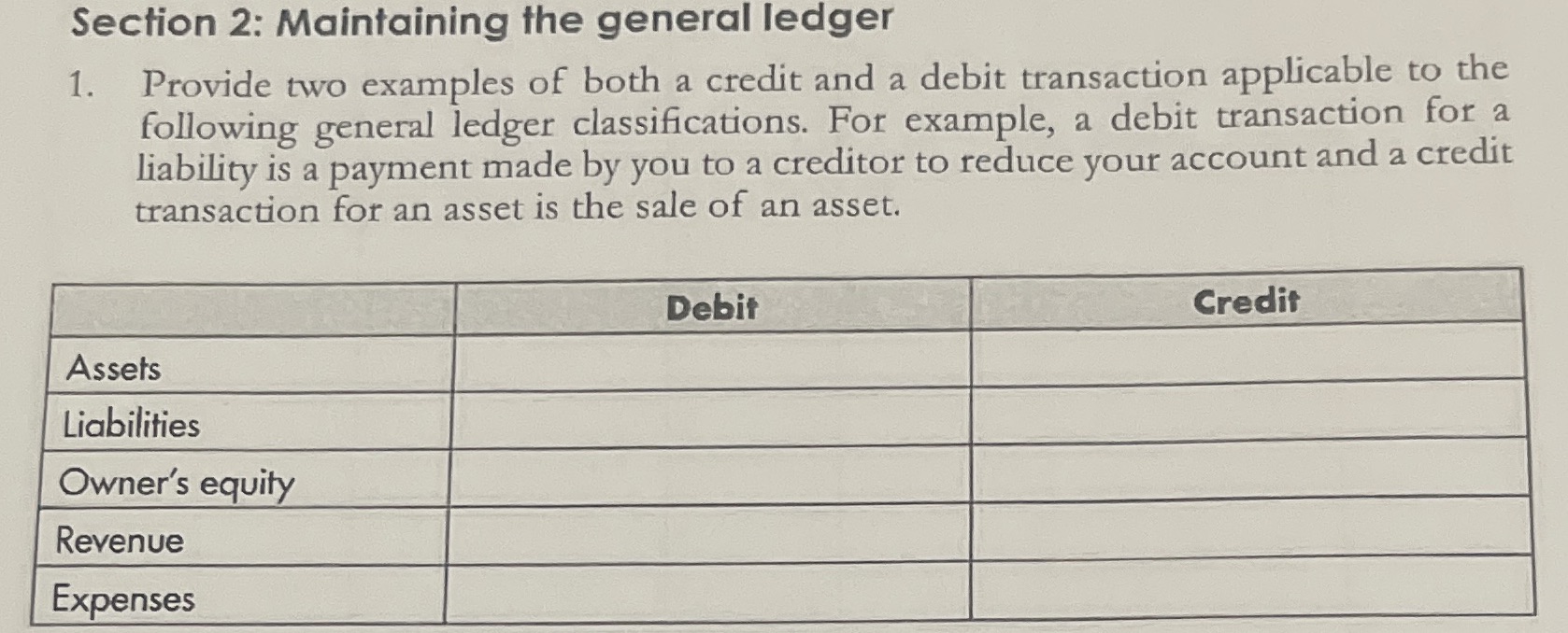 Section 2: Maintaining the general ledger 1.