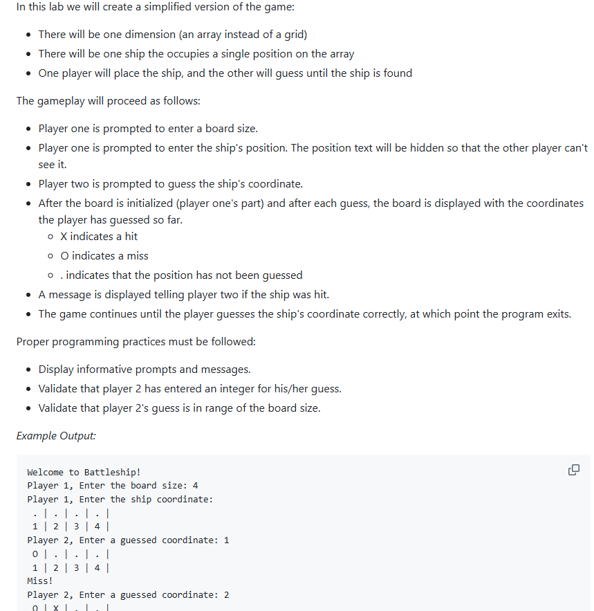Lab: Array Battleship In the classic game