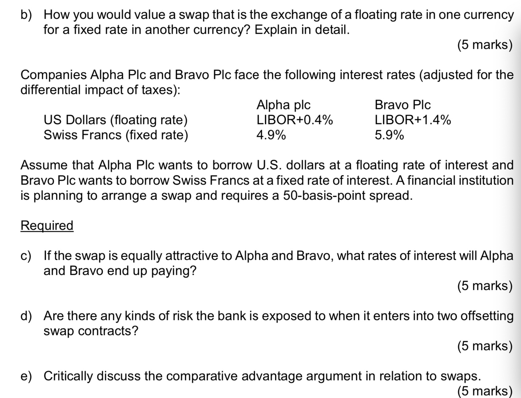 Question 4 (SWAPS 25 marks) Suppose that the term