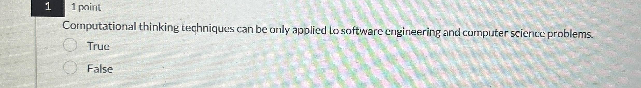 1 1 point Computational thinking techniques can