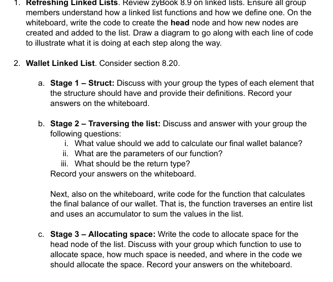 Retreshing Linked Lists. Review zyBook 8 . 9 on
