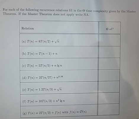 For each of the following recurrence relations