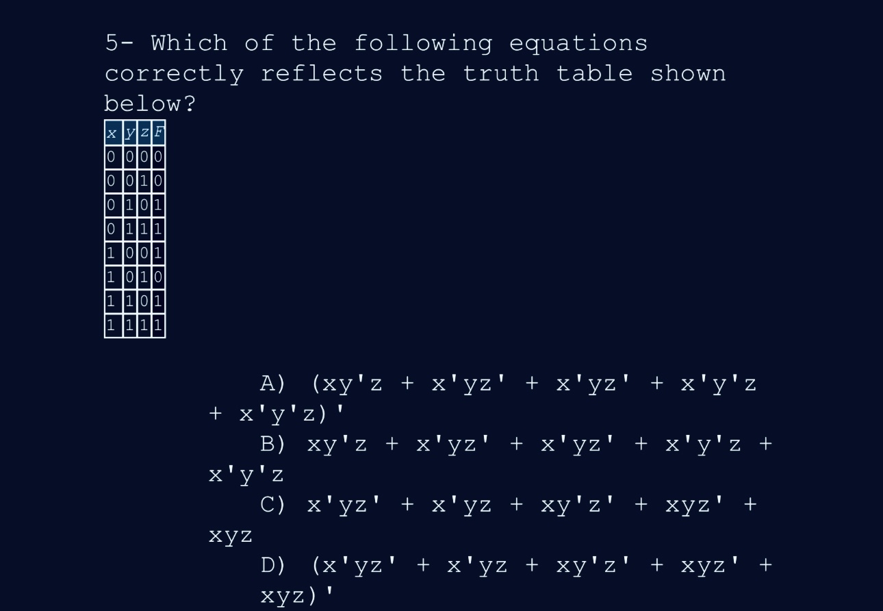 5 - Which of the following equations correctly