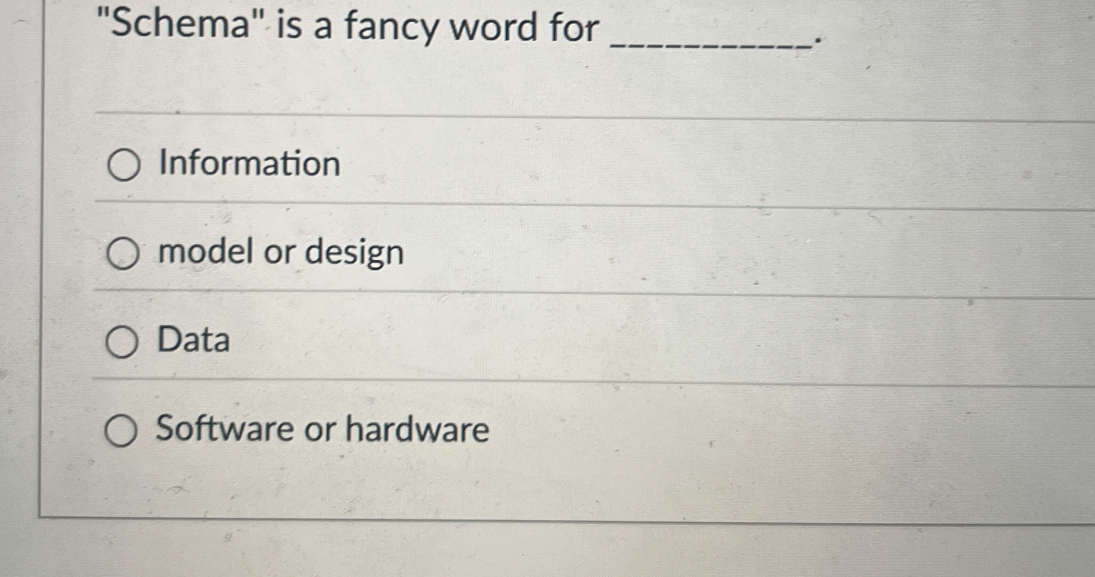 "Schema" is a fancy word for q , . q ,