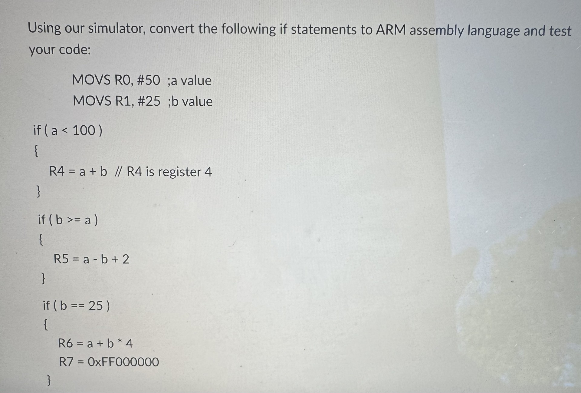 Using our simulator, convert the following if