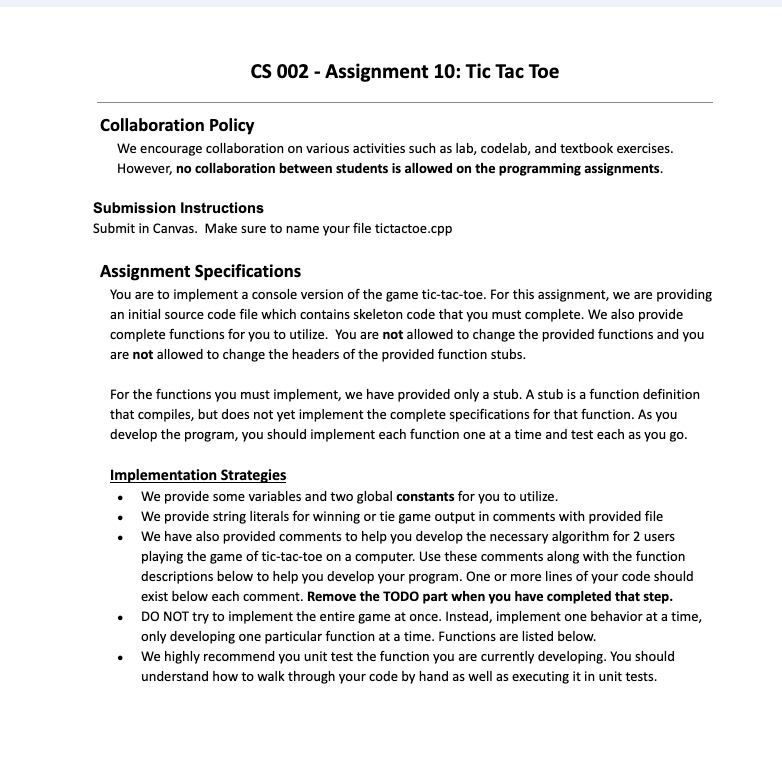 CS 0 0 2 - Assignment 1 0 : Tic Tac Toe