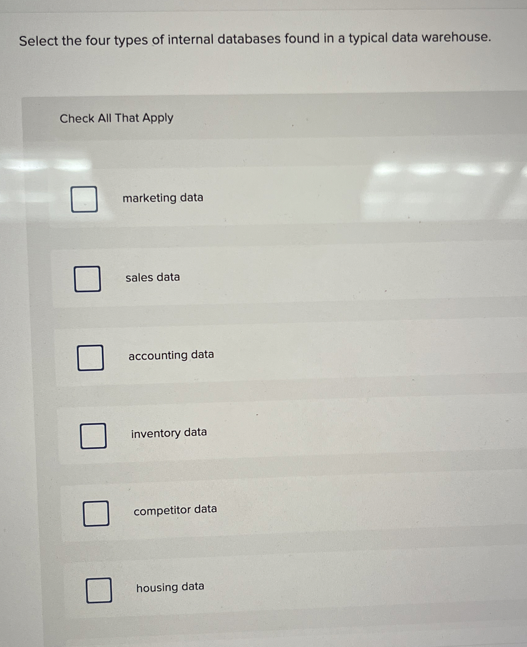 Select the four types of internal databases found