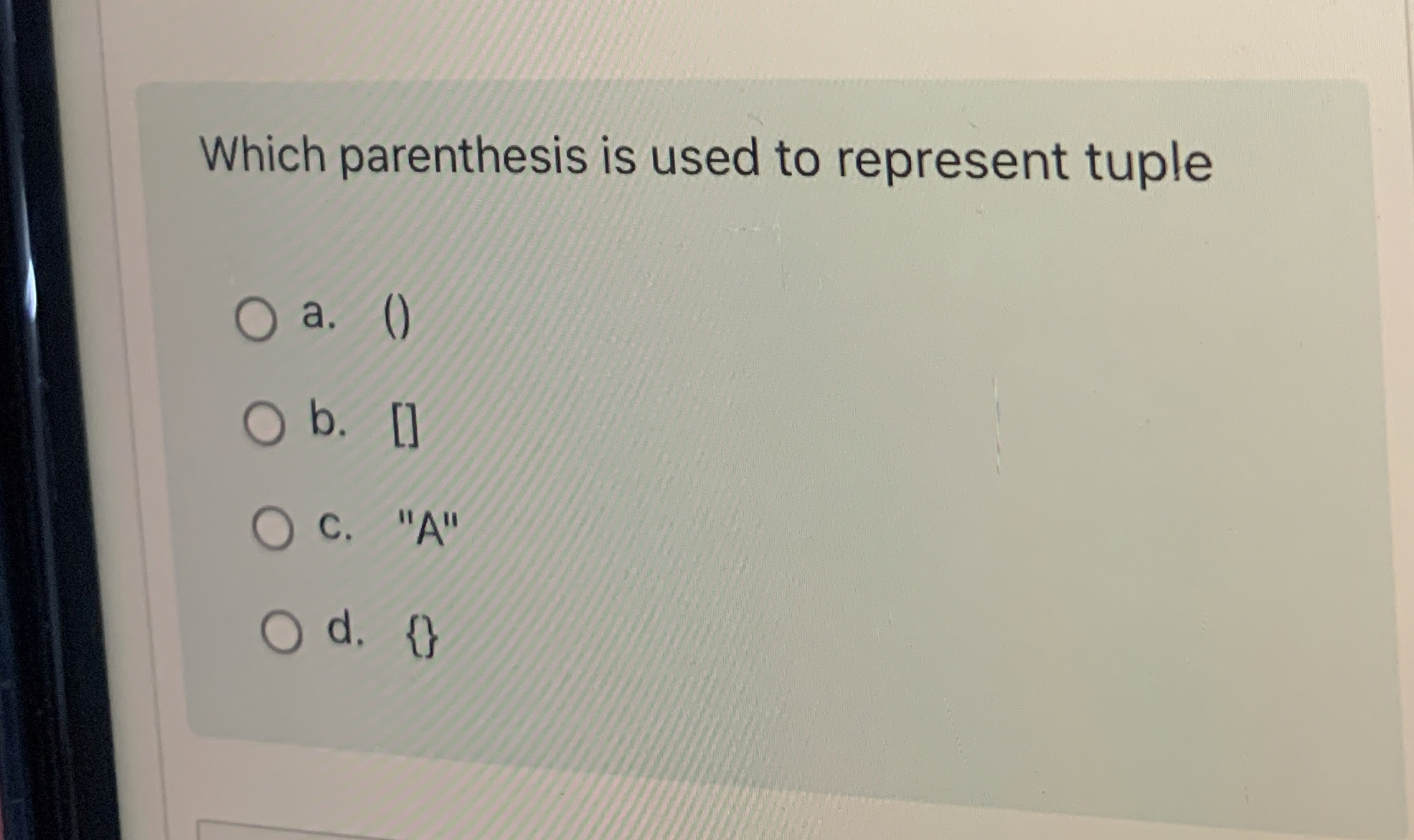 Which parenthesis is used to represent tuple a .