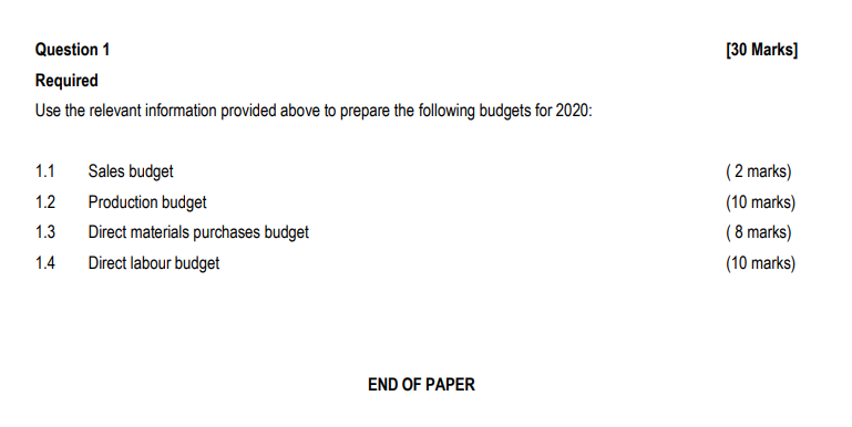 Question 1 [30 Marks] Required Use the relevant