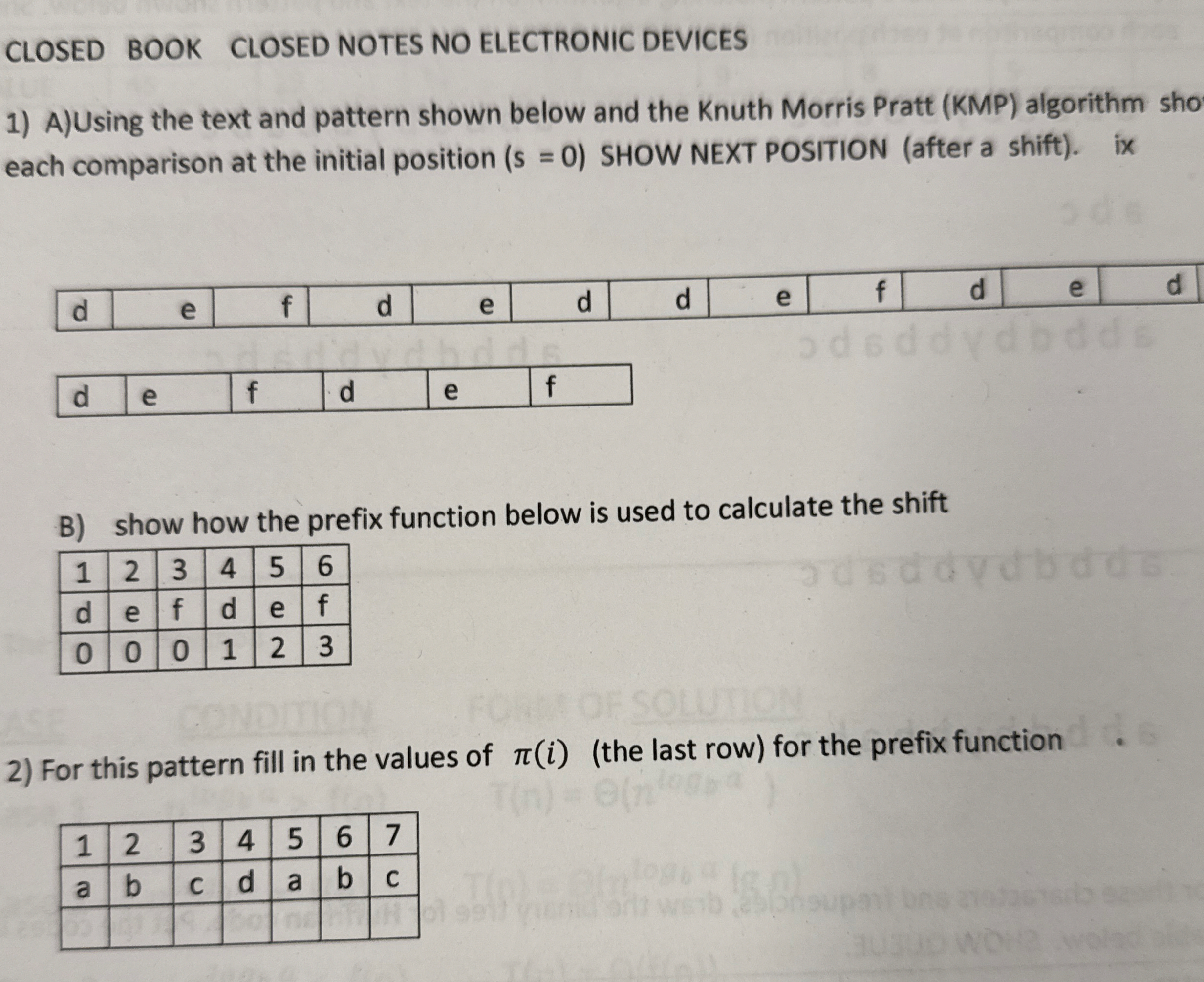 CLOSED BOOK CLOSED NOTES NO ELECTRONIC DEVICES A