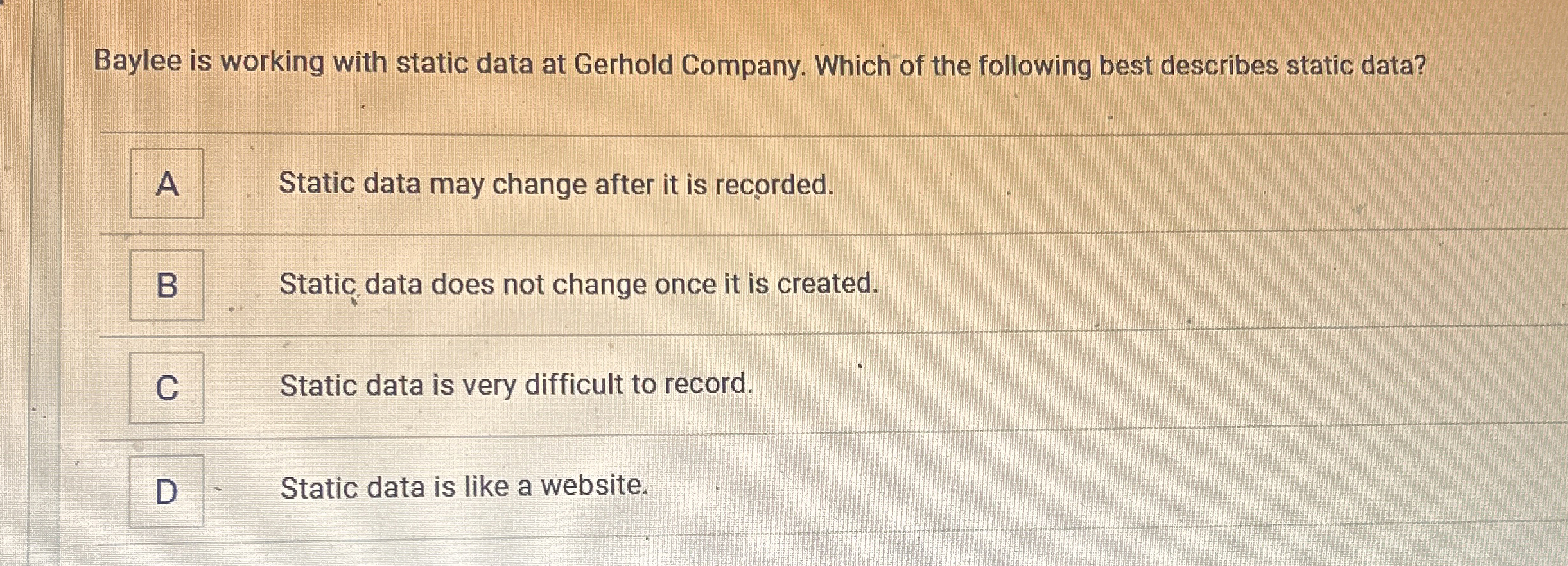 Baylee is working with static data at Gerhold