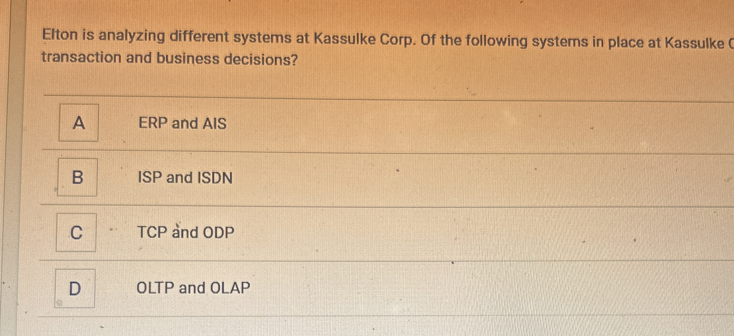 Elton is analyzing different systems at Kassulke
