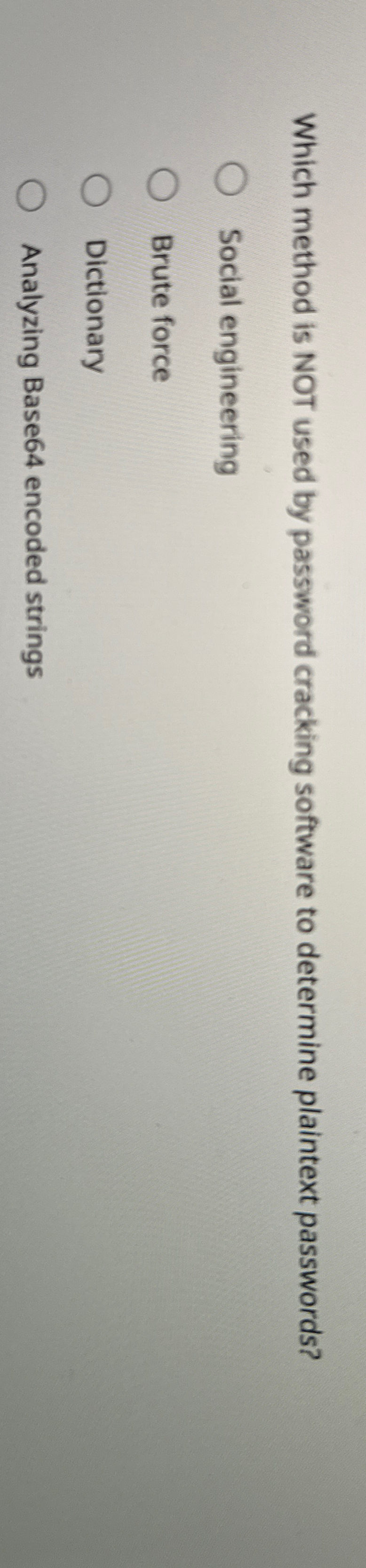 Which method is NOT used by password cracking