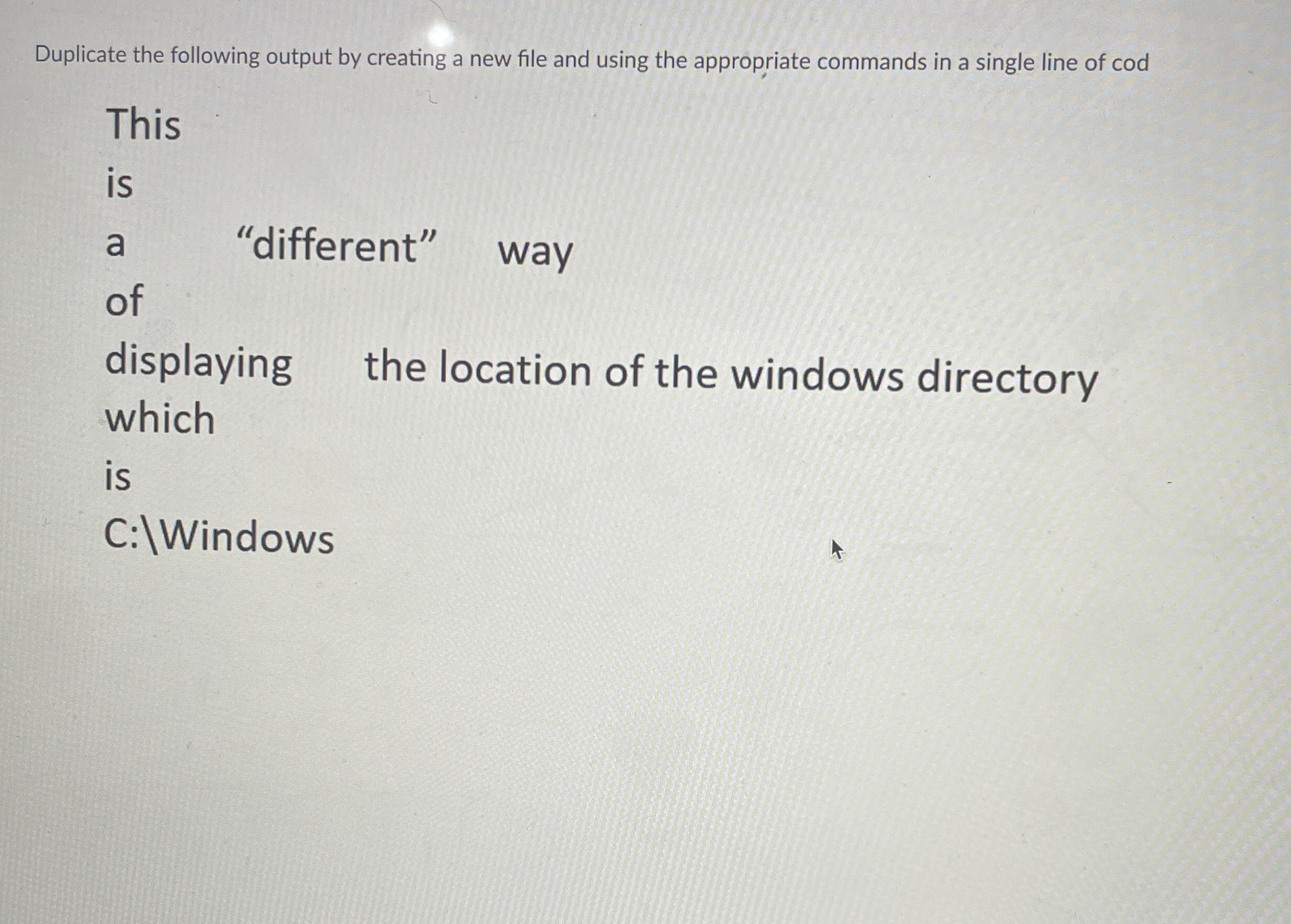 Duplicate the following output by creating a new