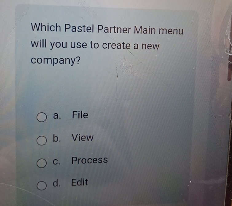 Which Pastel Partner Main menu will you use to