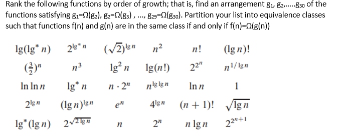 Rank the following functions by order of growth;