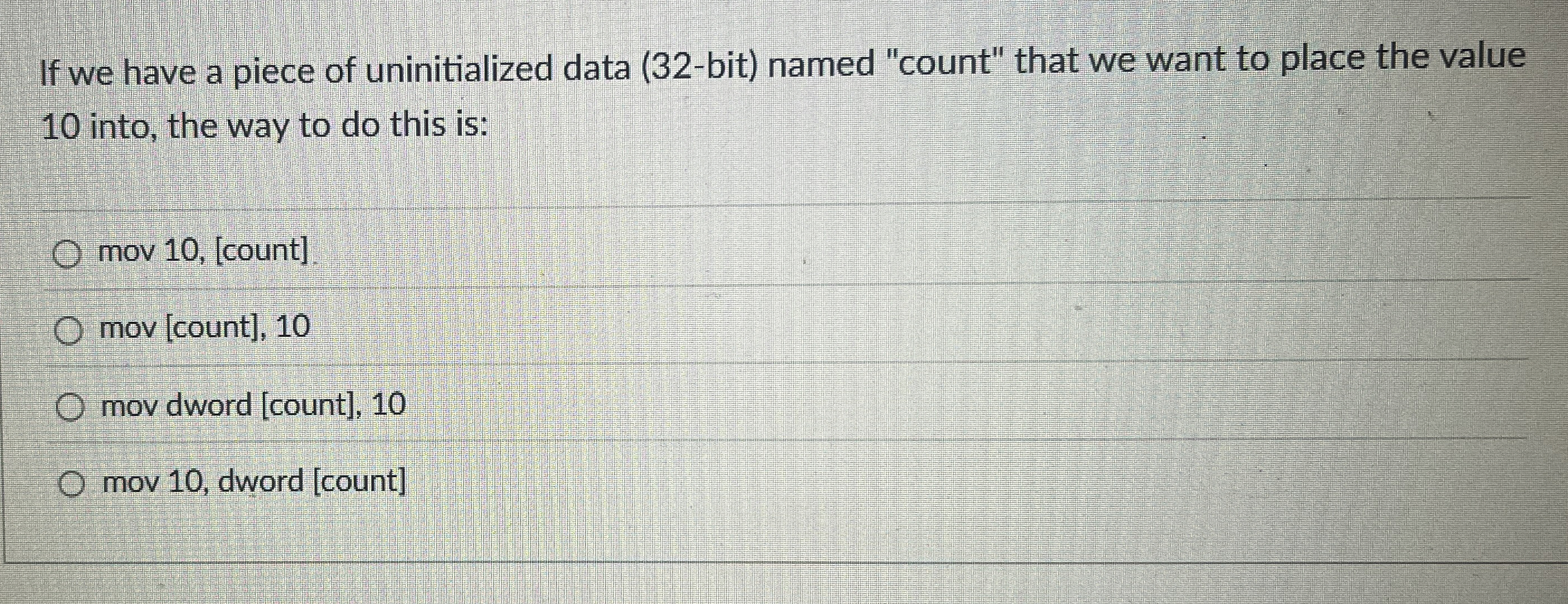 If we have a piece of uninitialized data ( 3 2 -