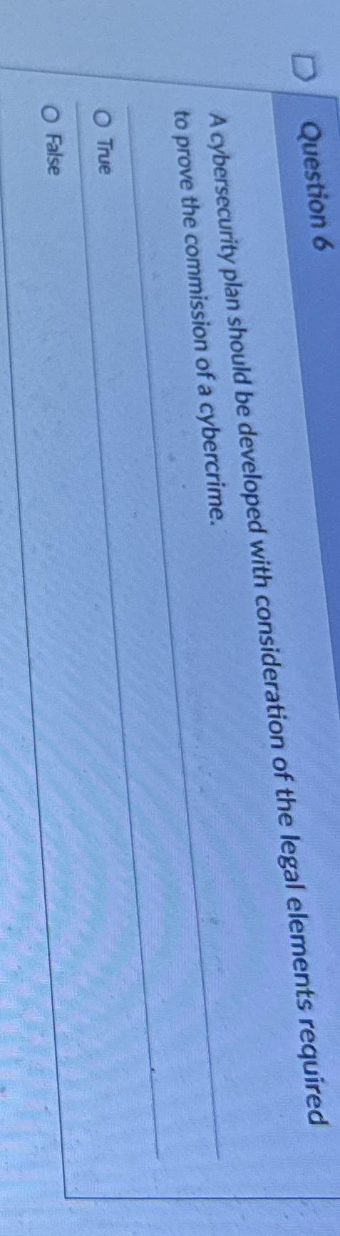 Question 6 A cybersecurity plan should be