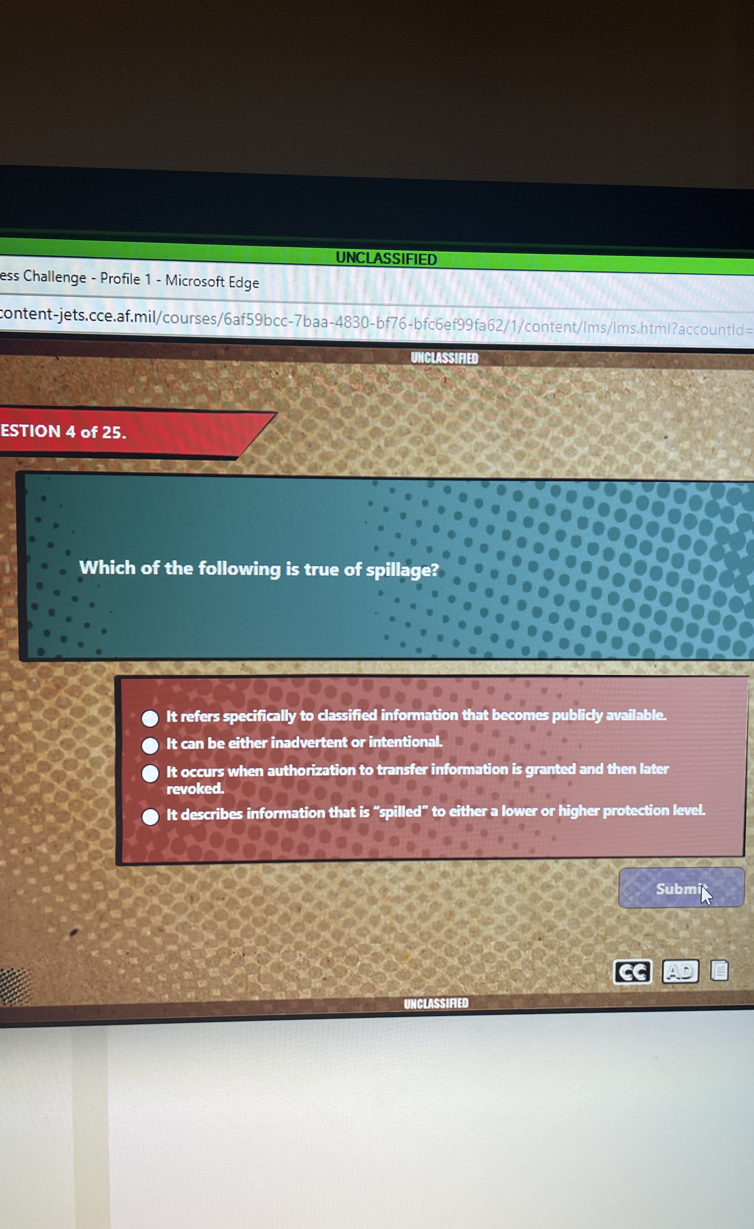 UNCLASSIFIED ess Challenge - Profile 1 -