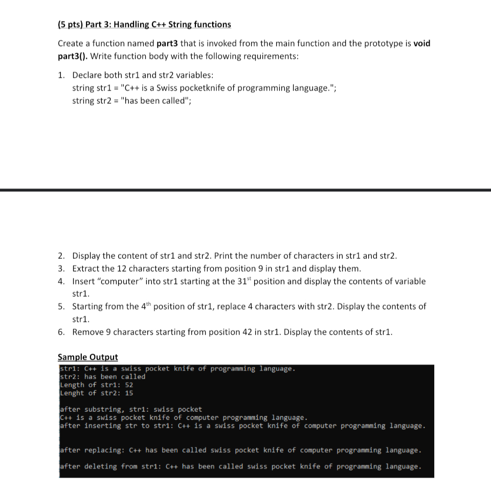 ( 5 pts ) Part 3 : Handling C + + String