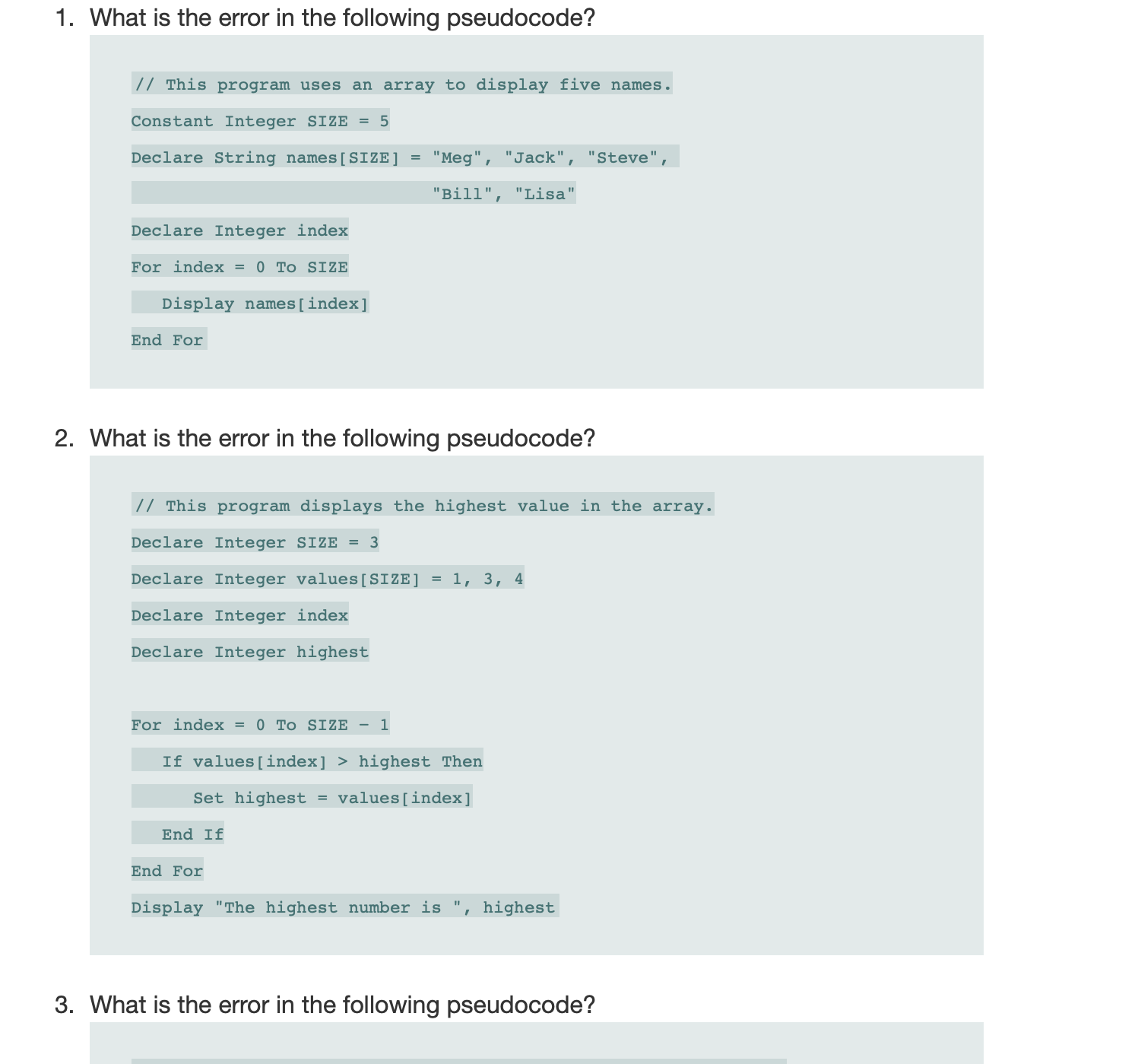 DEBUGGING EXERCISE - PSEUDOCODE CLASS Show all