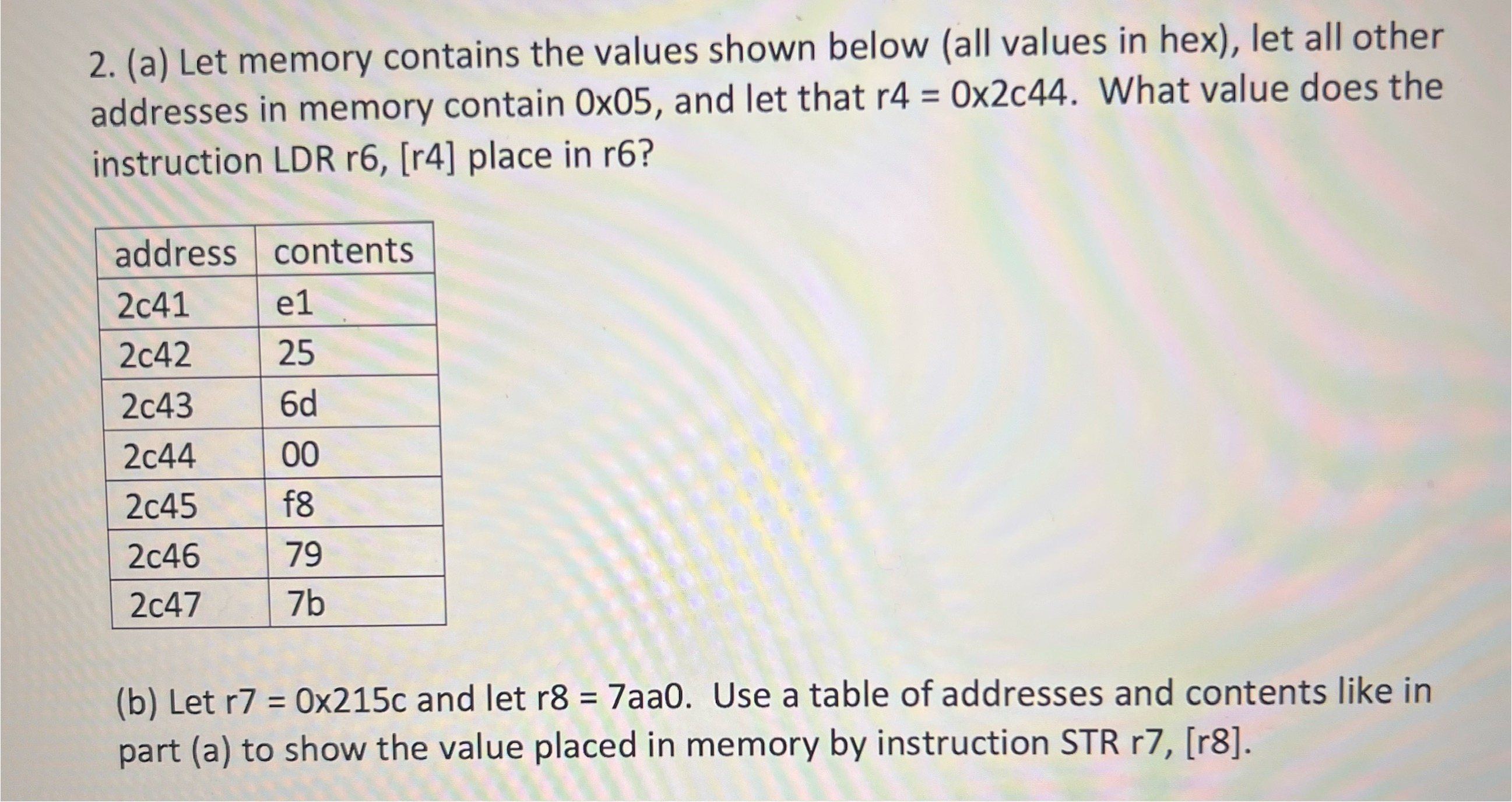 ( a ) Let memory contains the values shown below