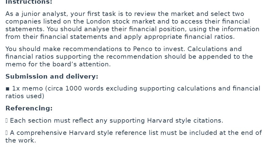 Instructions: As a junior analyst, your first