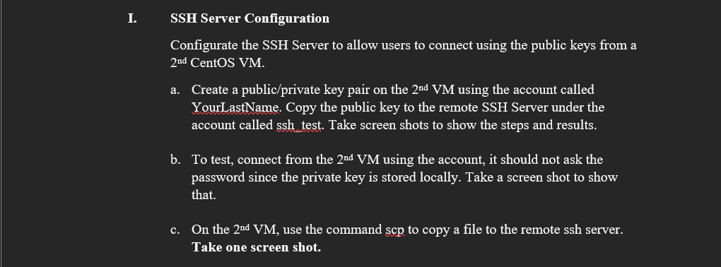I. SSH Server Configuration Configurate the SSH