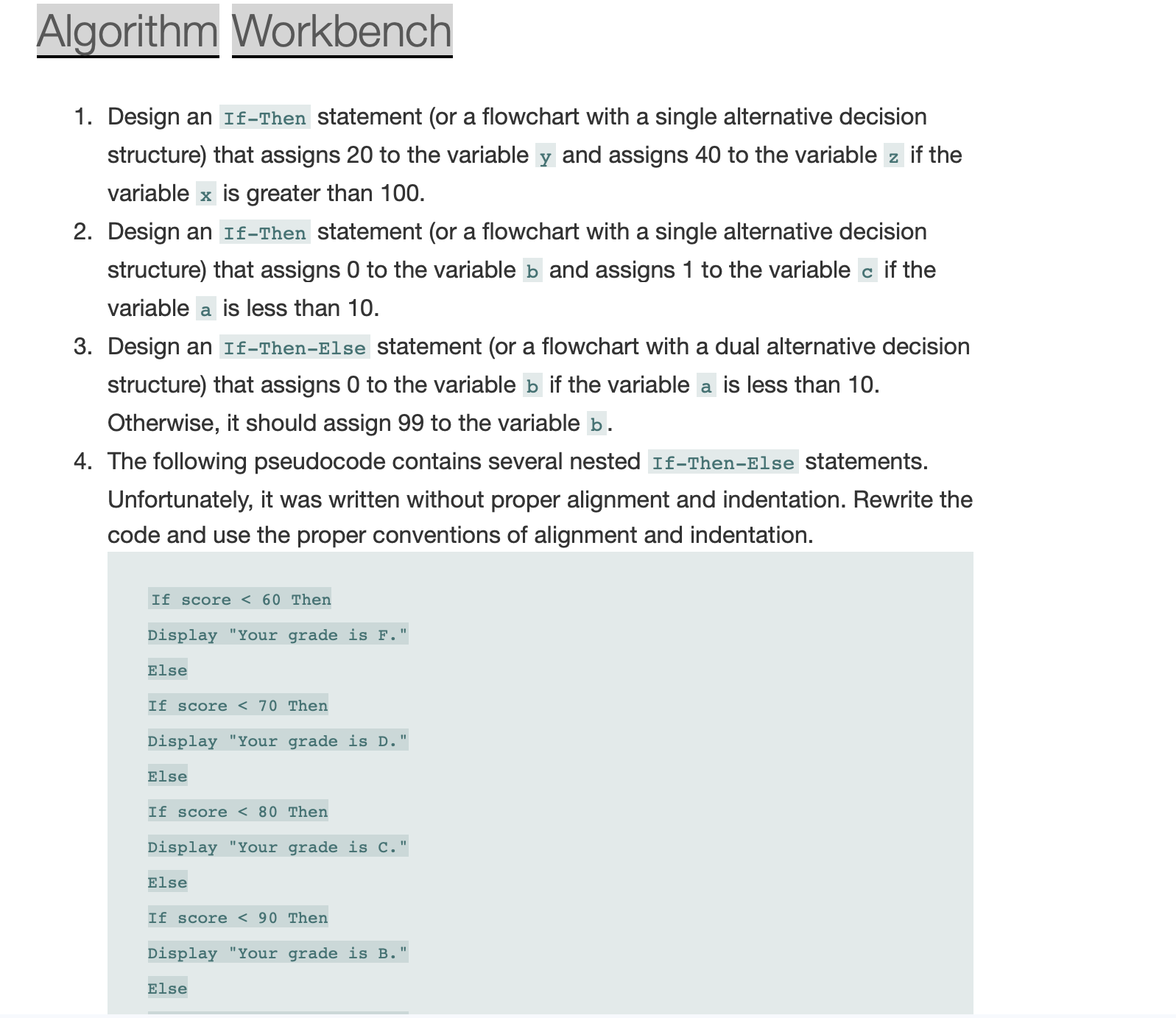Give me an example of Algorithm Workbench ? ( )