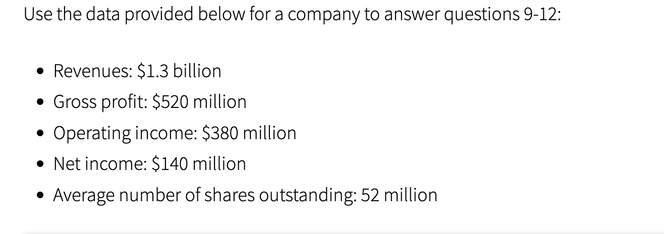 Use the data provided below for a company to