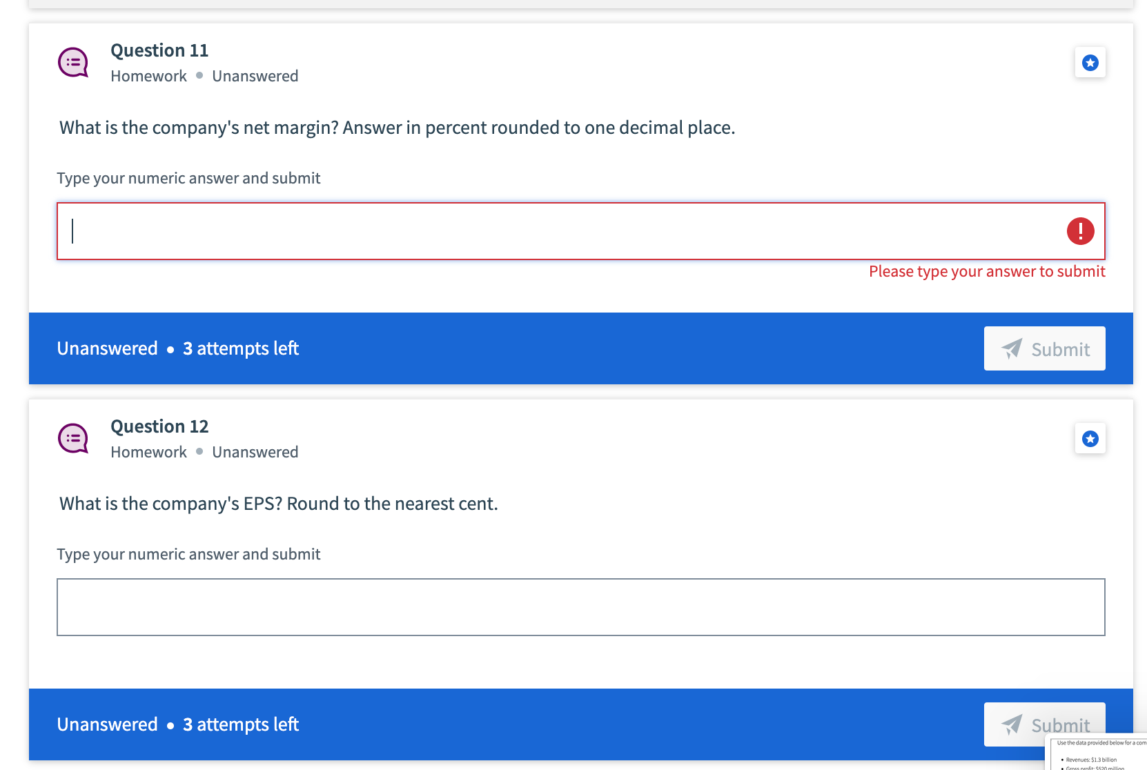 Use the data provided below for a company to