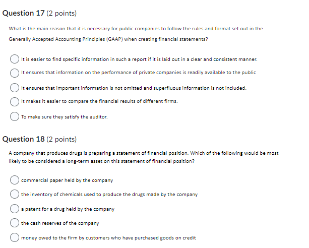 Question 17 (2 points) What is the main reason