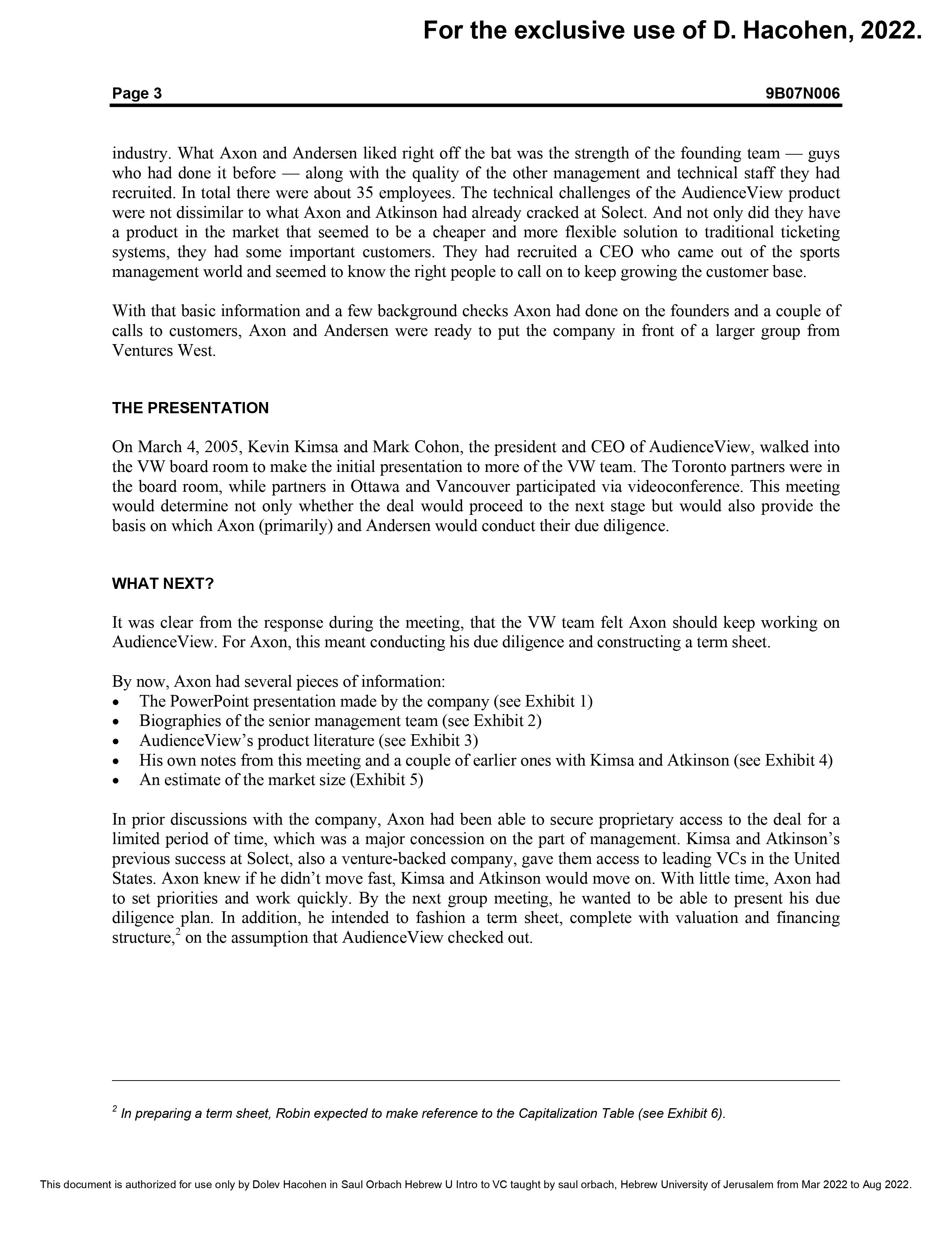 AudienceView Case (attached) Questions Identify