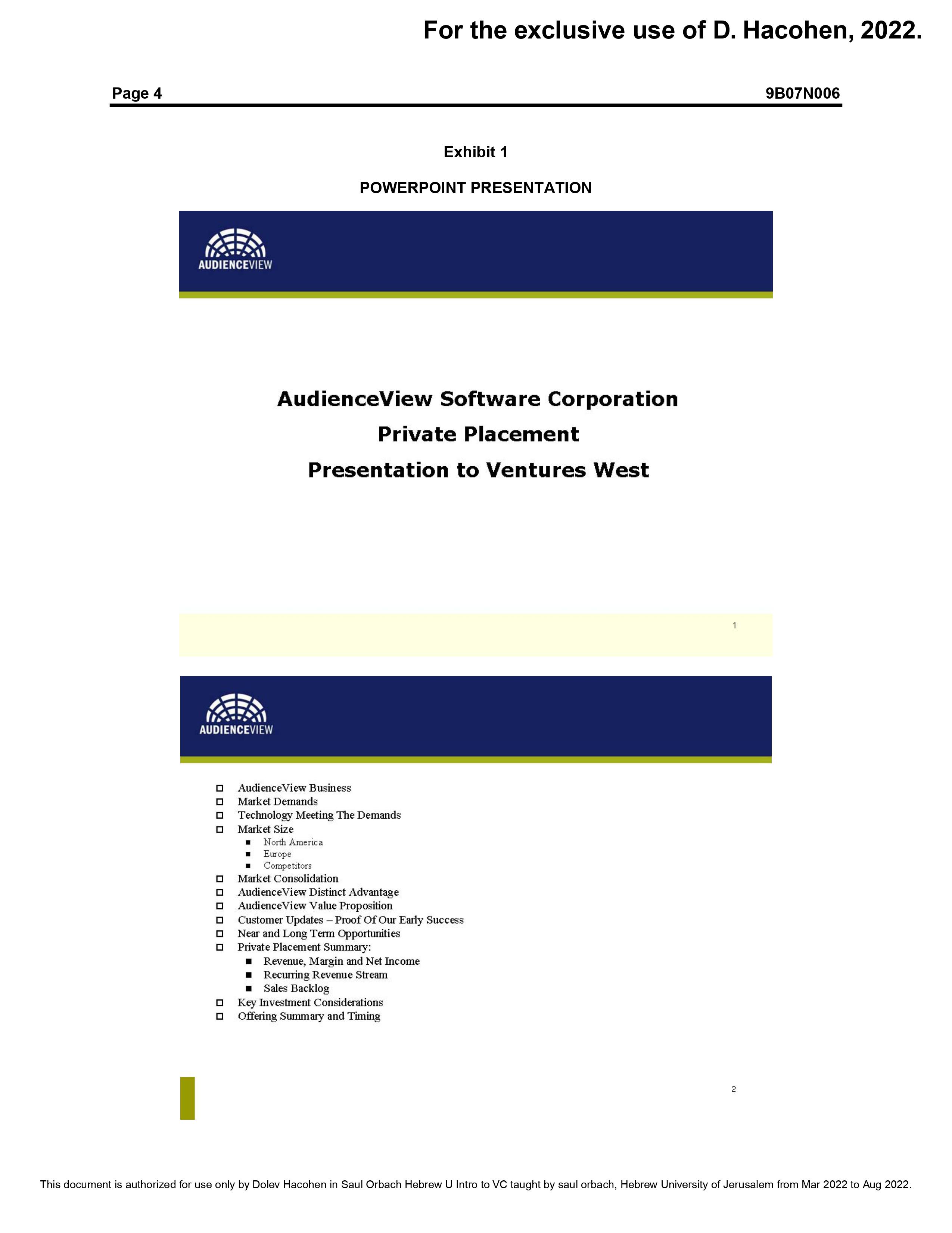 AudienceView Case (attached) Questions Identify