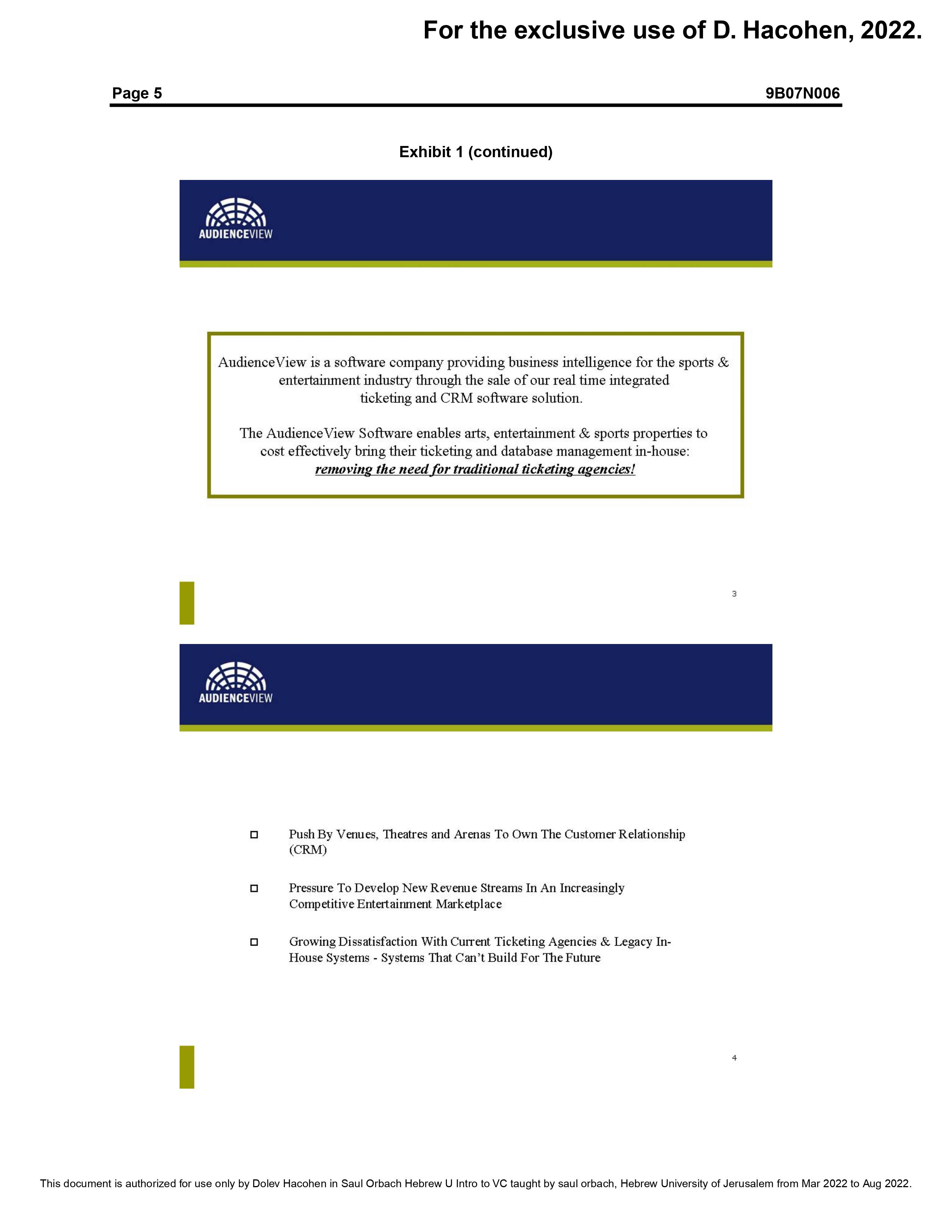 AudienceView Case (attached) Questions Identify