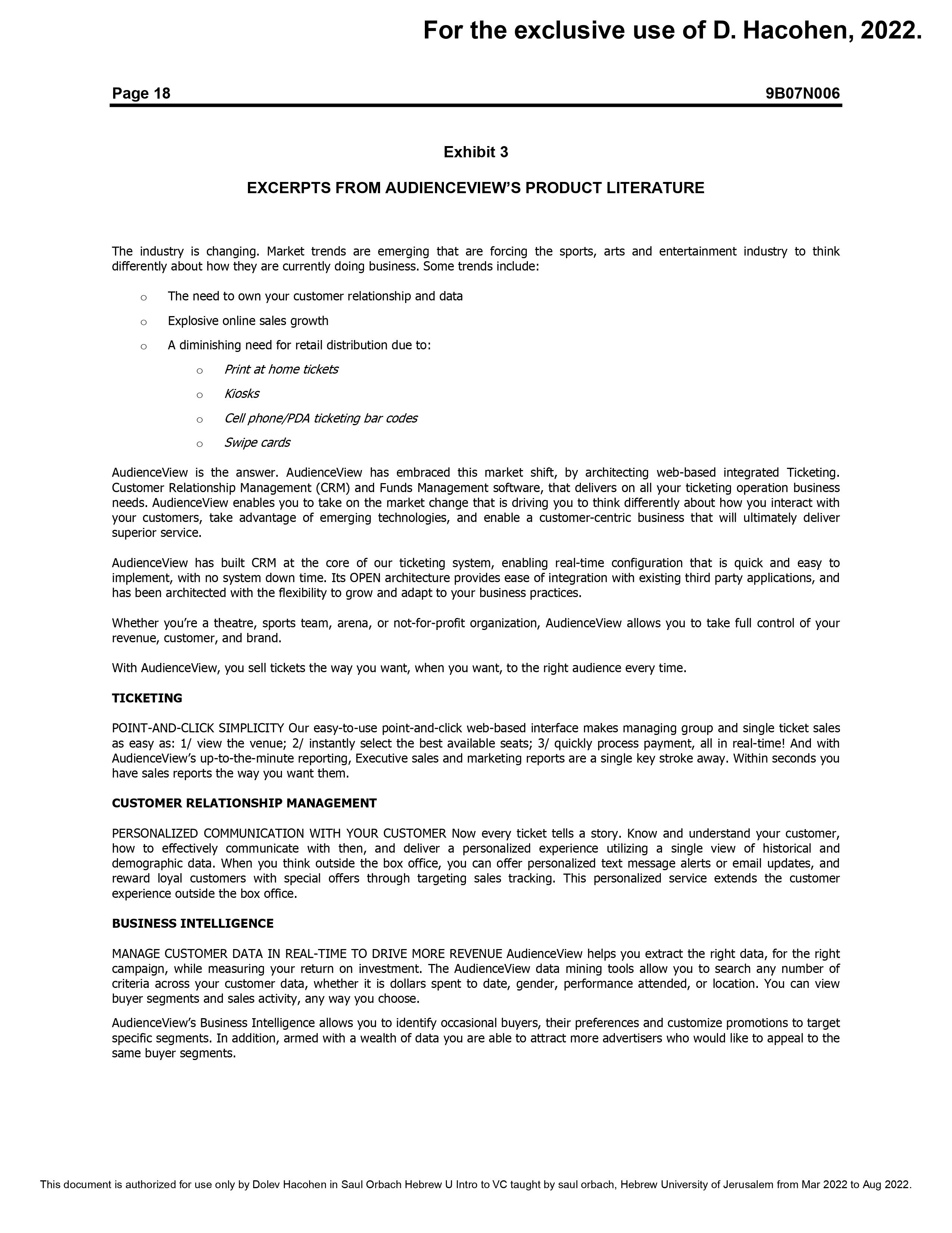 AudienceView Case (attached) Questions Identify