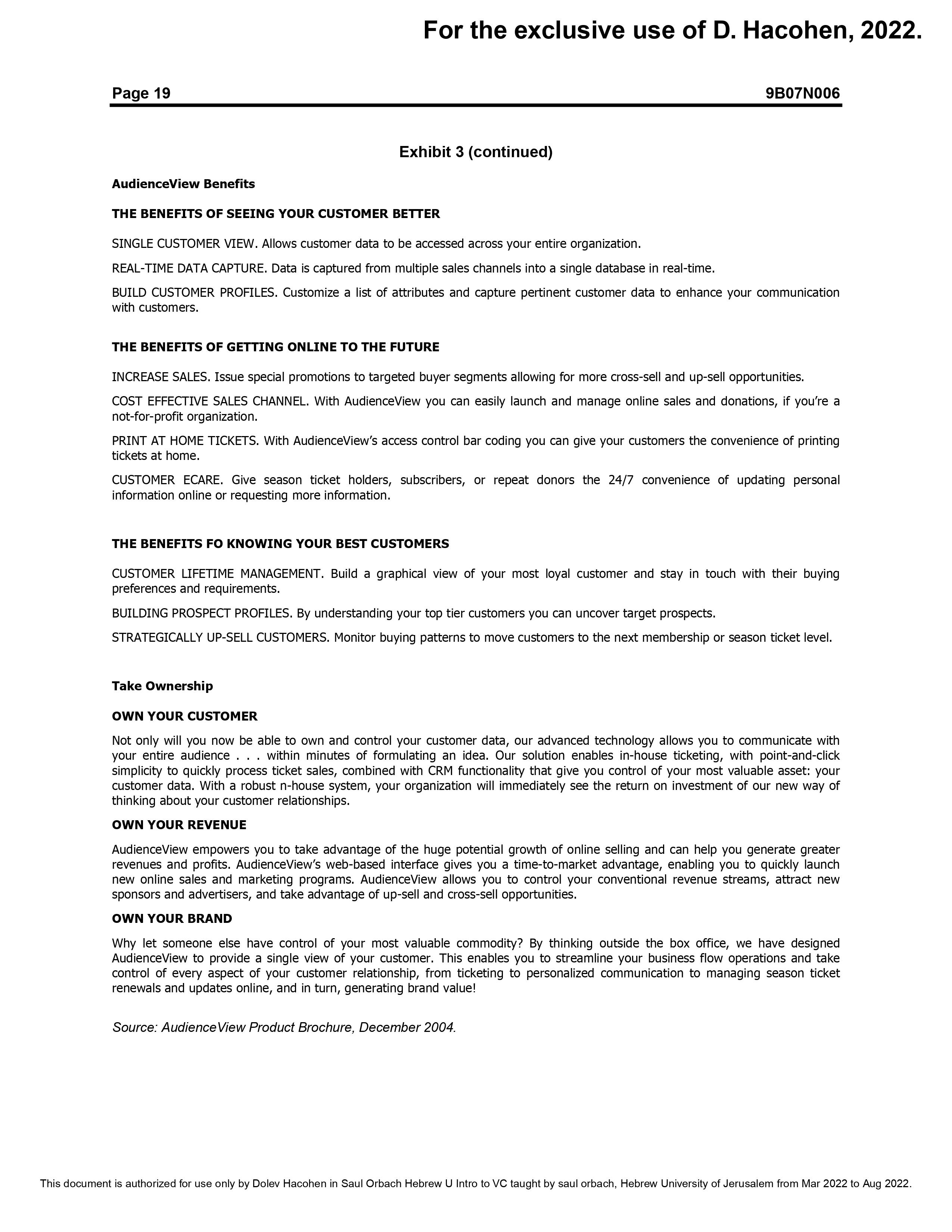 AudienceView Case (attached) Questions Identify