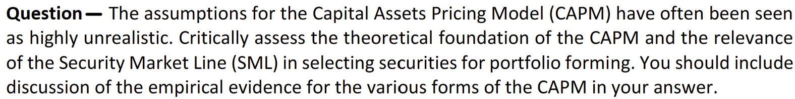Question The assumptions for the Capital Assets