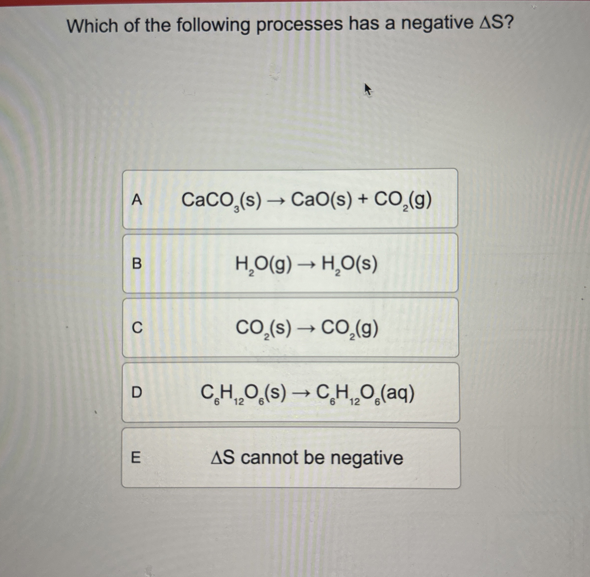 Which of the following processes has a negative S