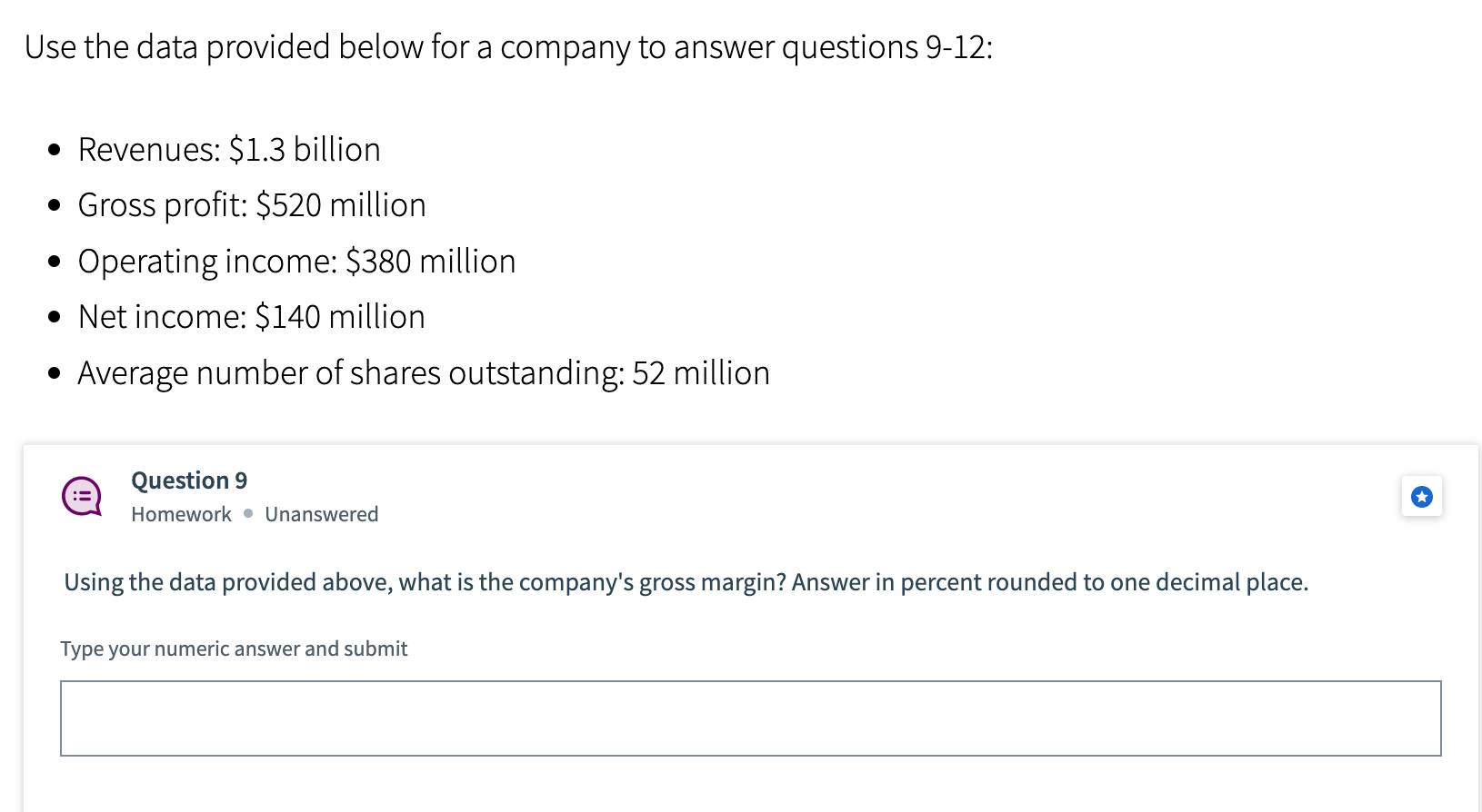 Use the data provided below for a company to